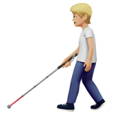 person with white cane: medium-light skin tone apple emoji png image